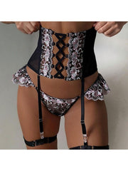 Embroidery Lace Up High Rise Sexual Sets