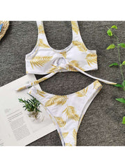 Colorblock Disty Floral Printing Fitted Bikinis