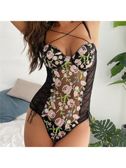Embroidery High Rise Backless Sexual Bodysuit