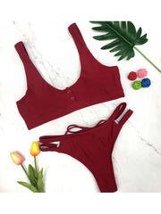 Solid Color Low Rise Fitted Bikinis