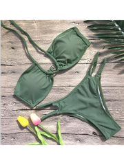 Solid Color Low Rise Fitted Bikinis