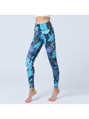 Abstract Leaf Printing High Rise Slim Leggings