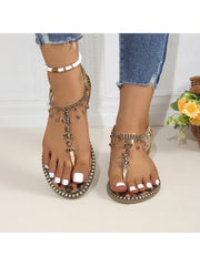 Leopard Fringe Flat Heel Sandals