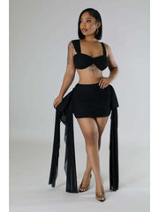 Ruffle Backless Tank Ribbon Skirt Sets