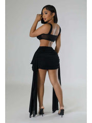 Ruffle Backless Tank Ribbon Skirt Sets