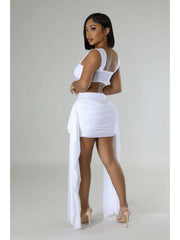 Ruffle Backless Tank Ribbon Skirt Sets