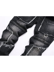 Raged Hem Single Breasted Mid-rise Men's Jeans