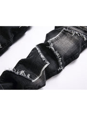 Raged Hem Single Breasted Mid-rise Men's Jeans