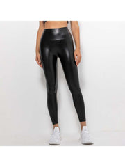 Solid Color PU Mid-rise Leggings