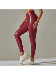 Solid Color PU Mid-rise Leggings