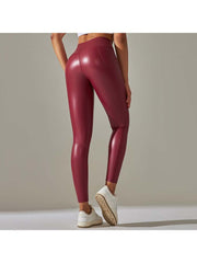 Solid Color PU Mid-rise Leggings