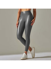 Solid Color PU Mid-rise Leggings