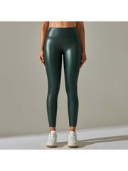 Solid Color PU Mid-rise Leggings