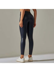 Solid Color PU Mid-rise Leggings