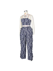 Flower Lace Up Tube Fringe Pant Sets