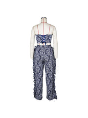 Flower Lace Up Tube Fringe Pant Sets