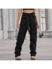 Waist Tie-wrap Cargo Washed Denim Pants