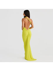 Halter Ruched Backless Cabe Knit Sleeveless Dresses