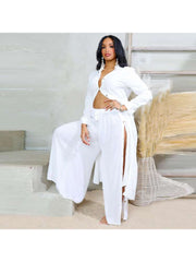 Solid Color High Rise Straight Pant Sets