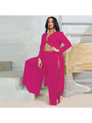 Solid Color High Rise Straight Pant Sets