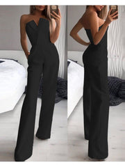 Patchwork Solid Color Strapless Jumpsuits