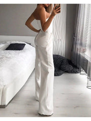 Patchwork Solid Color Strapless Jumpsuits