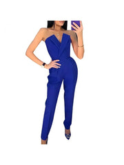 Patchwork Solid Color Strapless Jumpsuits