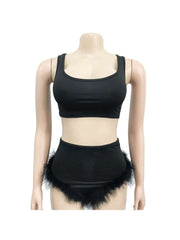 Plain Cropped Tank Feather Short Sets