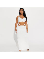 Solid Color Knitting Cropped Skirt Sets