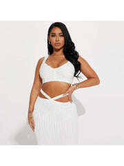 Solid Color Knitting Cropped Skirt Sets