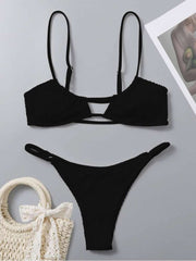 Solid Color Halter Neck Fitted Bikinis