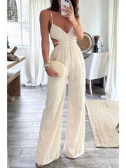 Solid Color Backless Spaghetti Straps Jumpsuits