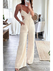 Solid Color Backless Spaghetti Straps Jumpsuits