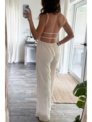 Solid Color Backless Spaghetti Straps Jumpsuits