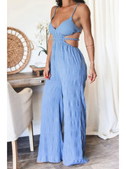 Solid Color Backless Spaghetti Straps Jumpsuits