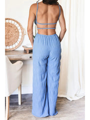 Solid Color Backless Spaghetti Straps Jumpsuits