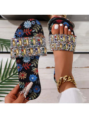 Floral Rhinestone Shiny Slippers