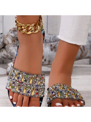 Floral Rhinestone Shiny Slippers