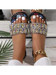 Floral Rhinestone Shiny Slippers