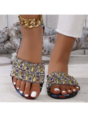 Floral Rhinestone Shiny Slippers