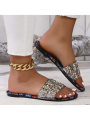 Floral Rhinestone Shiny Slippers