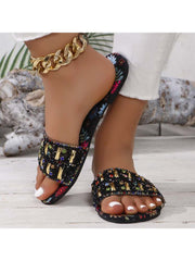 Floral Rhinestone Shiny Slippers