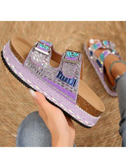 Rhinestone Colorblock Platform Heels Slippers