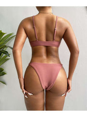 Solid Color Square Neck Fitted Bikinis