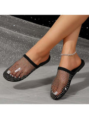 Embellished Grid Hollow-out Slippers