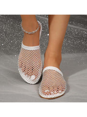 Embellished Grid Hollow-out Slippers