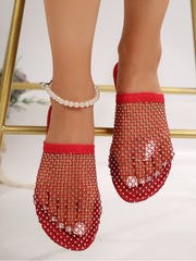 Embellished Grid Hollow-out Slippers