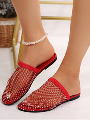 Embellished Grid Hollow-out Slippers