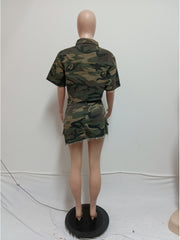 Camouflage Cropped Split Hem Skirt Sets