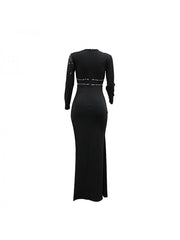 Hotfix Rhinestones Hollow-out Split Hem Long Sleeves Maxi Dresses